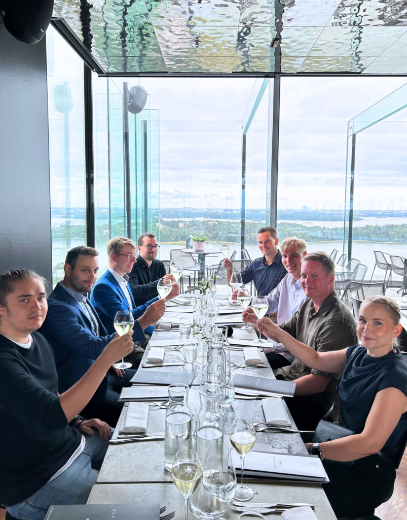 Celebrating growth. People eating at a restaurant